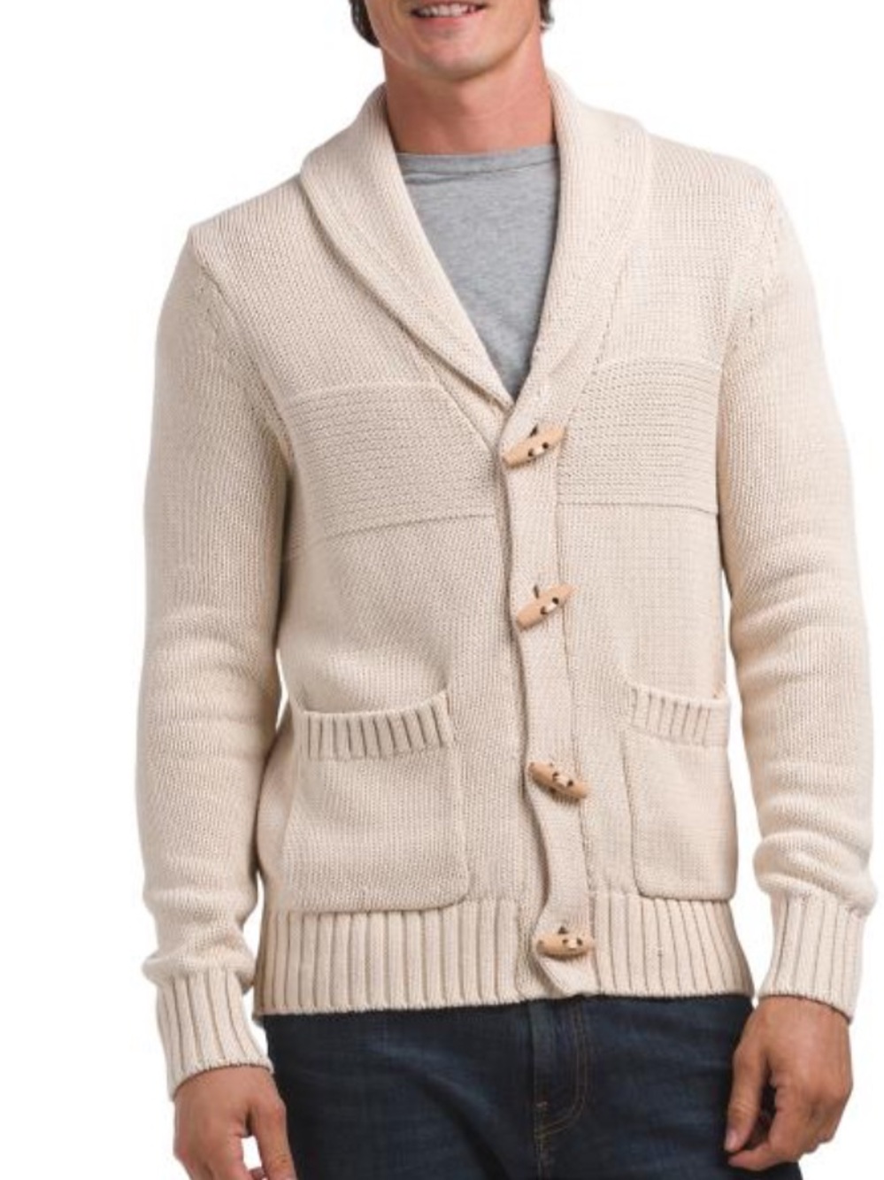 Brooks Brothers Cream Shawl-Collar Toggle Cardigan Sweater - Men